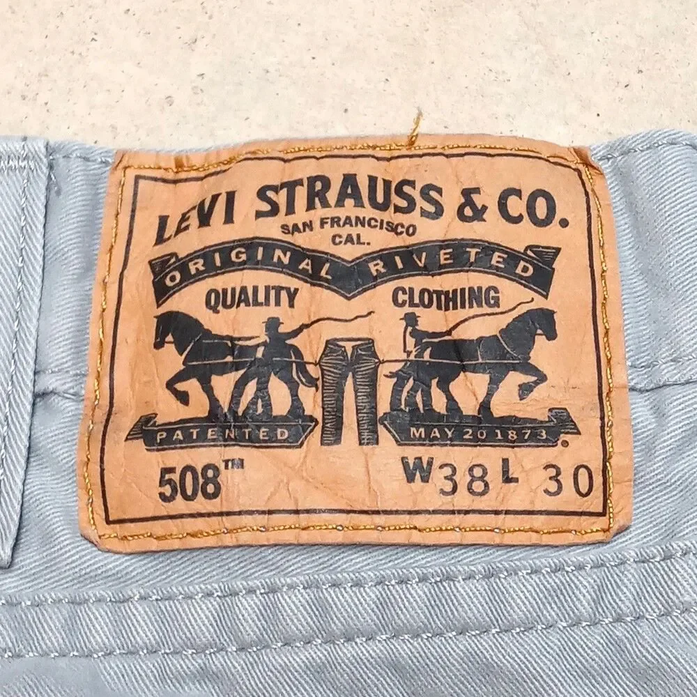 Levi's 508 Jeans Size 38x30 (Fits 37x29) Gray Denim Straight Leg White Tab